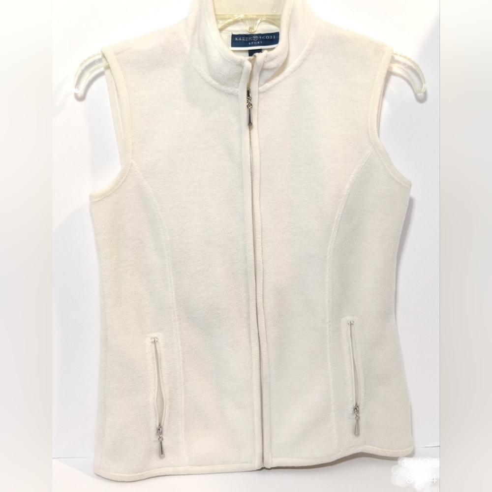 Karen Scott Ivory Fleece Sport Vest, Size Petite Petite (0-4, XS-SM)